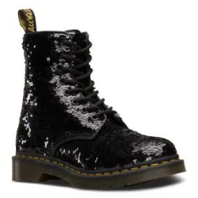 1460 Pascal Black Silver Shift Sequins Hydro Lace Up Boot