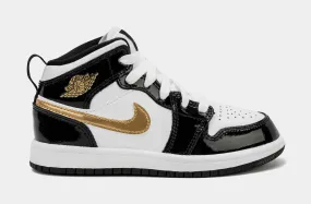 Air Jordan 1 Retro Mid SE Patent Black Gold Preschool Lifestyle Shoes (Black/Gold)