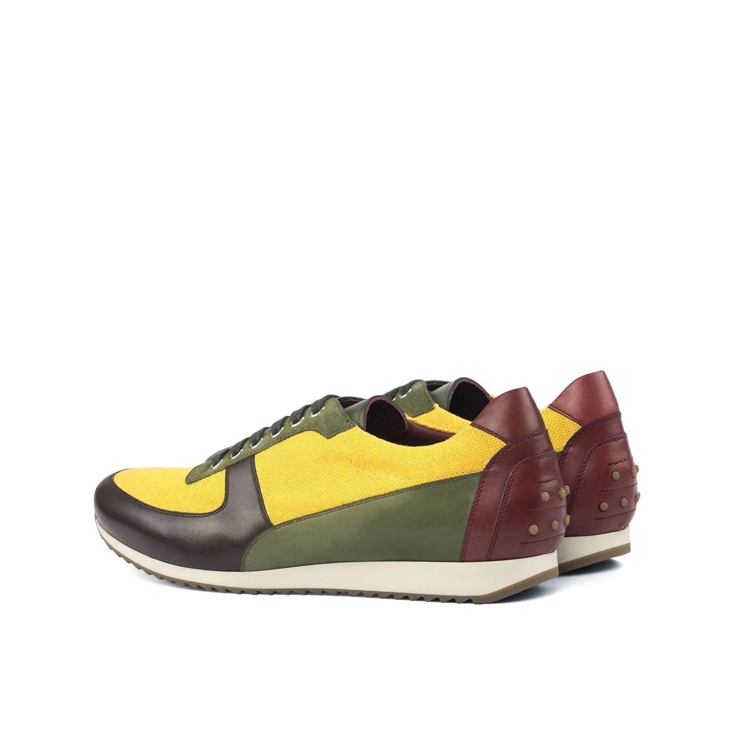 Ambrogio Bespoke Custom Men's Shoes Mustard, Brown, Green & Red Suede / Calf-Skin Leather Casual Sneakers (AMB2001)