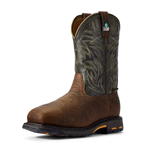 ARIAT Men's Workhog Wide Square CSA Metguard Composite Toe Work Boot Western, Ridge Brown/Moss Green, 10.5