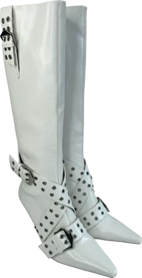 ASOS White Caution Heeled Hardware Knee Boots UK 7 EU 40 👠