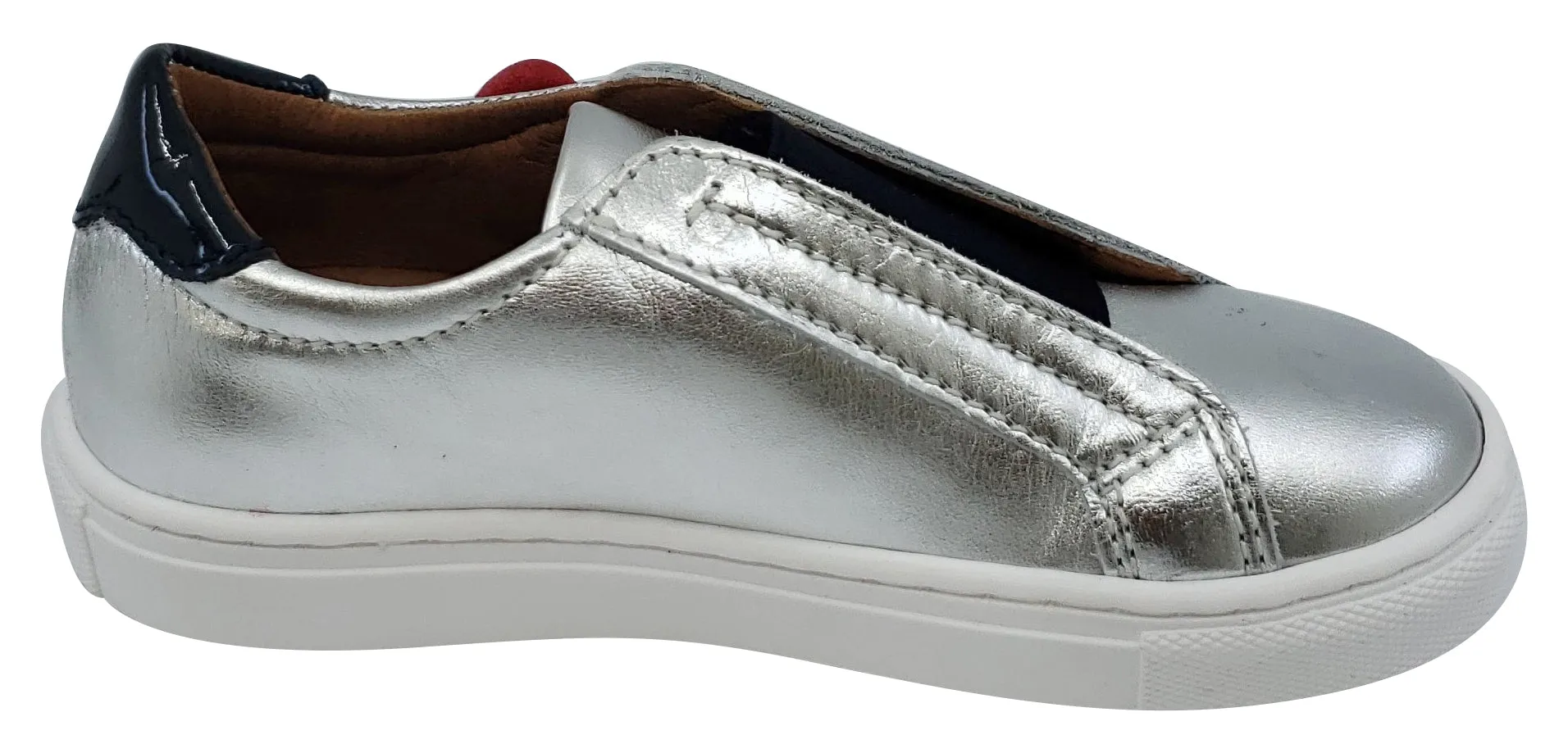 Atlanta Mocassin Girl's Leather Pom Pom Slip-On, Silver