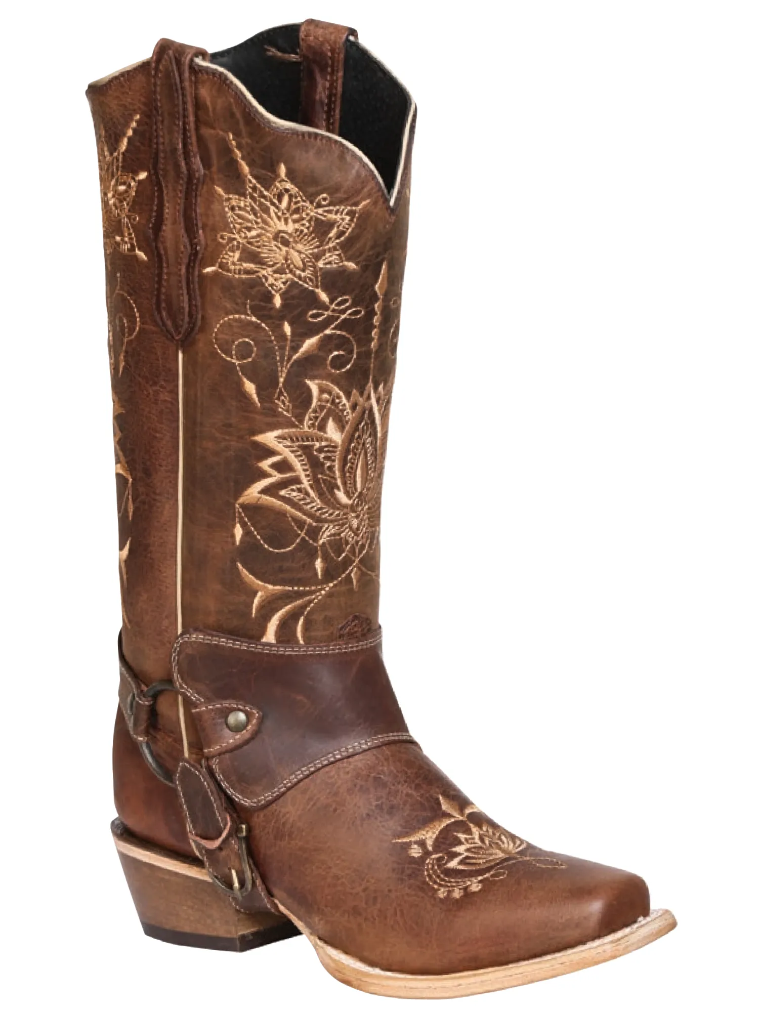 Botas Vaqueras Rodeo de Arnes con Tubo Bordado de Piel Genuina para Mujer 'El General' - ID: 41907