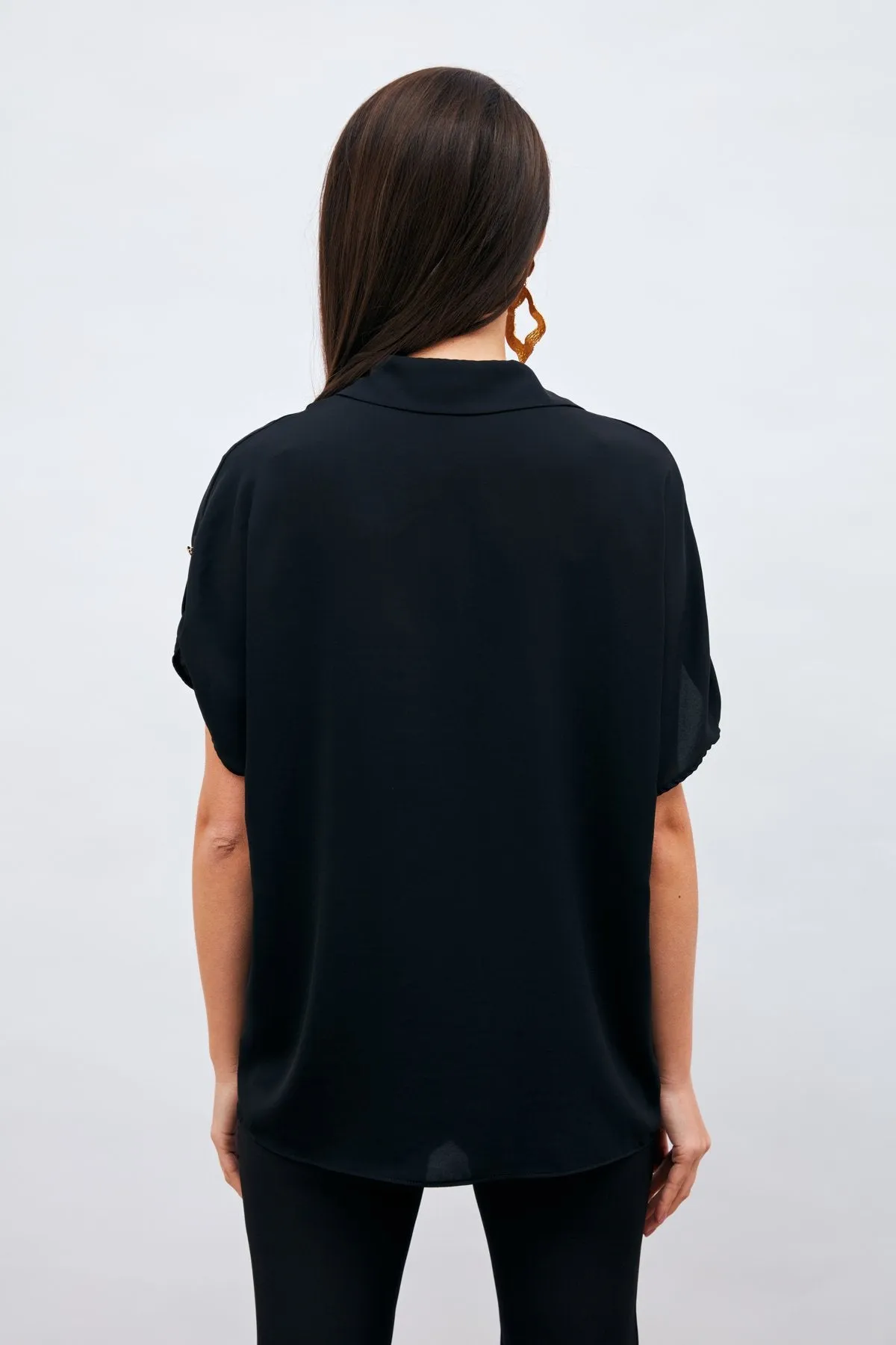 Casual Shirt with Sleeve Detail - Navy Blue