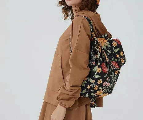 Flower Print Back Bag with Tassels - Ceylan Otantik