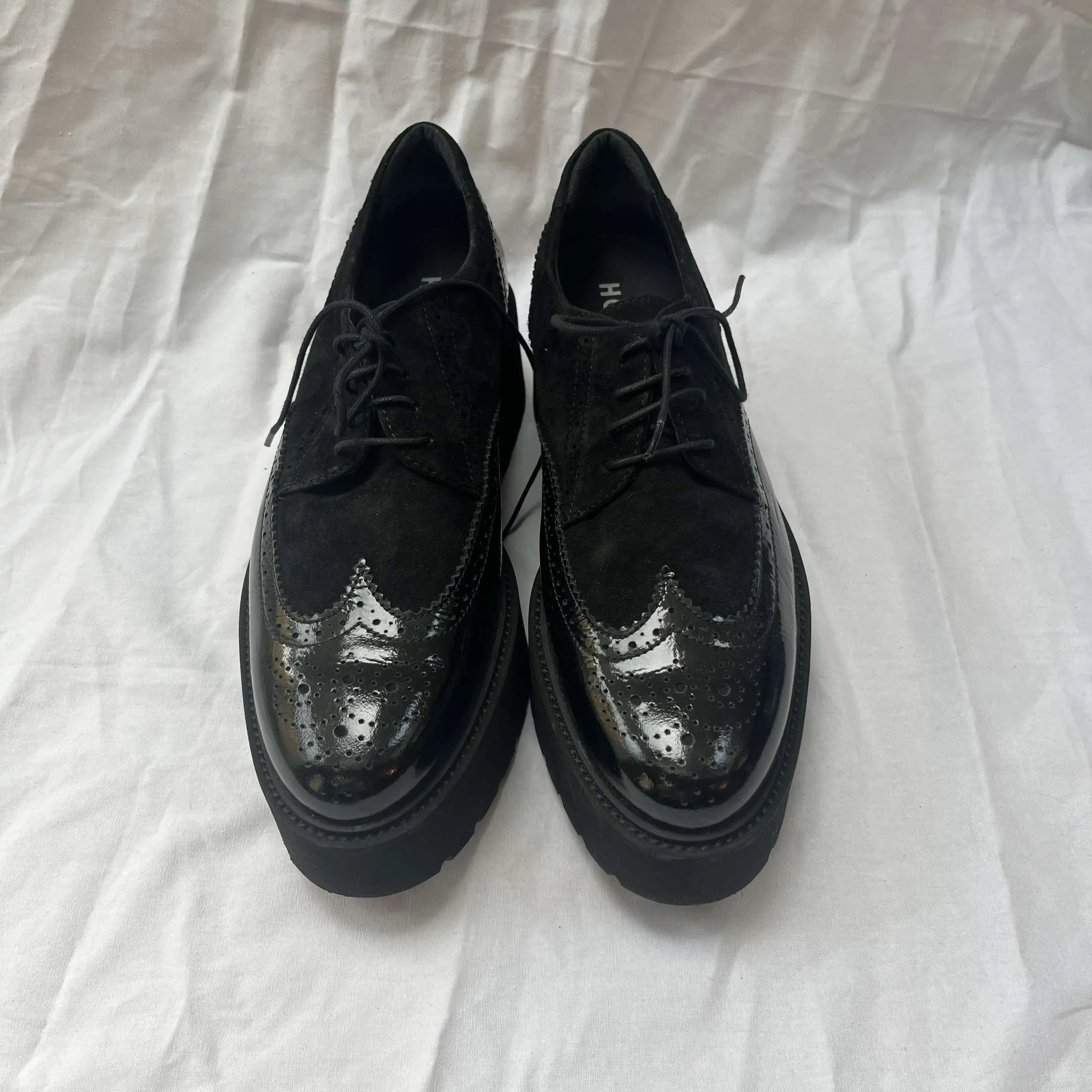 Hogan Black Patent & Suede Flatform Brogues 40