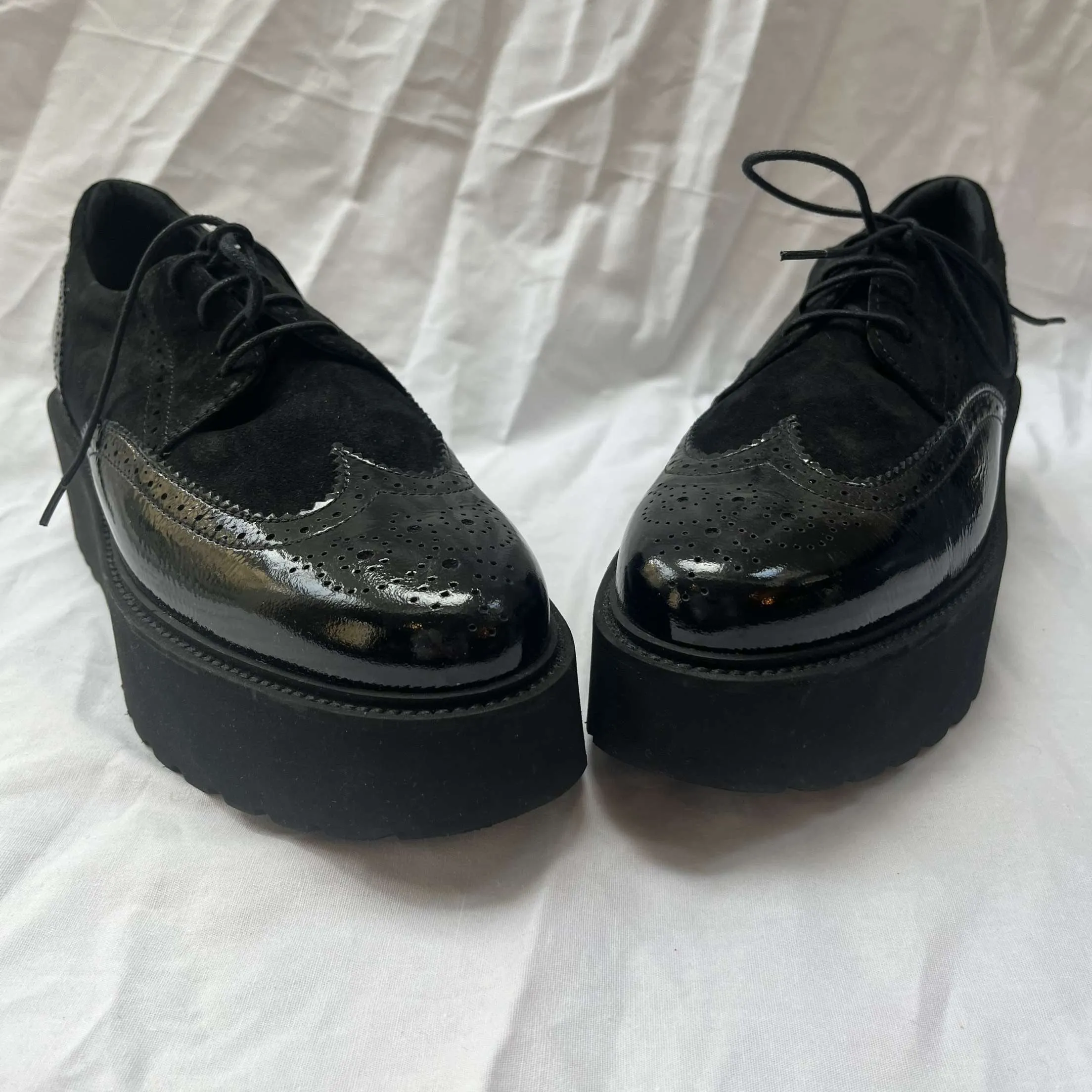 Hogan Black Patent & Suede Flatform Brogues 40