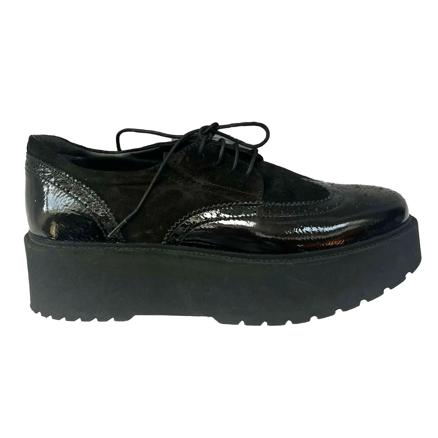 Hogan Black Patent & Suede Flatform Brogues 40