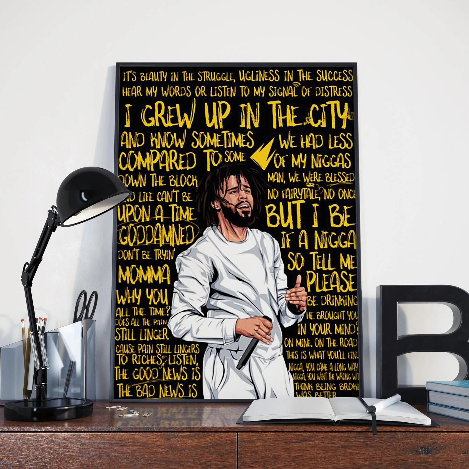 J Cole Custom Printing, Home Decor, Wall Hanging, Custom Canvas, J Cole Art, Rapper Print