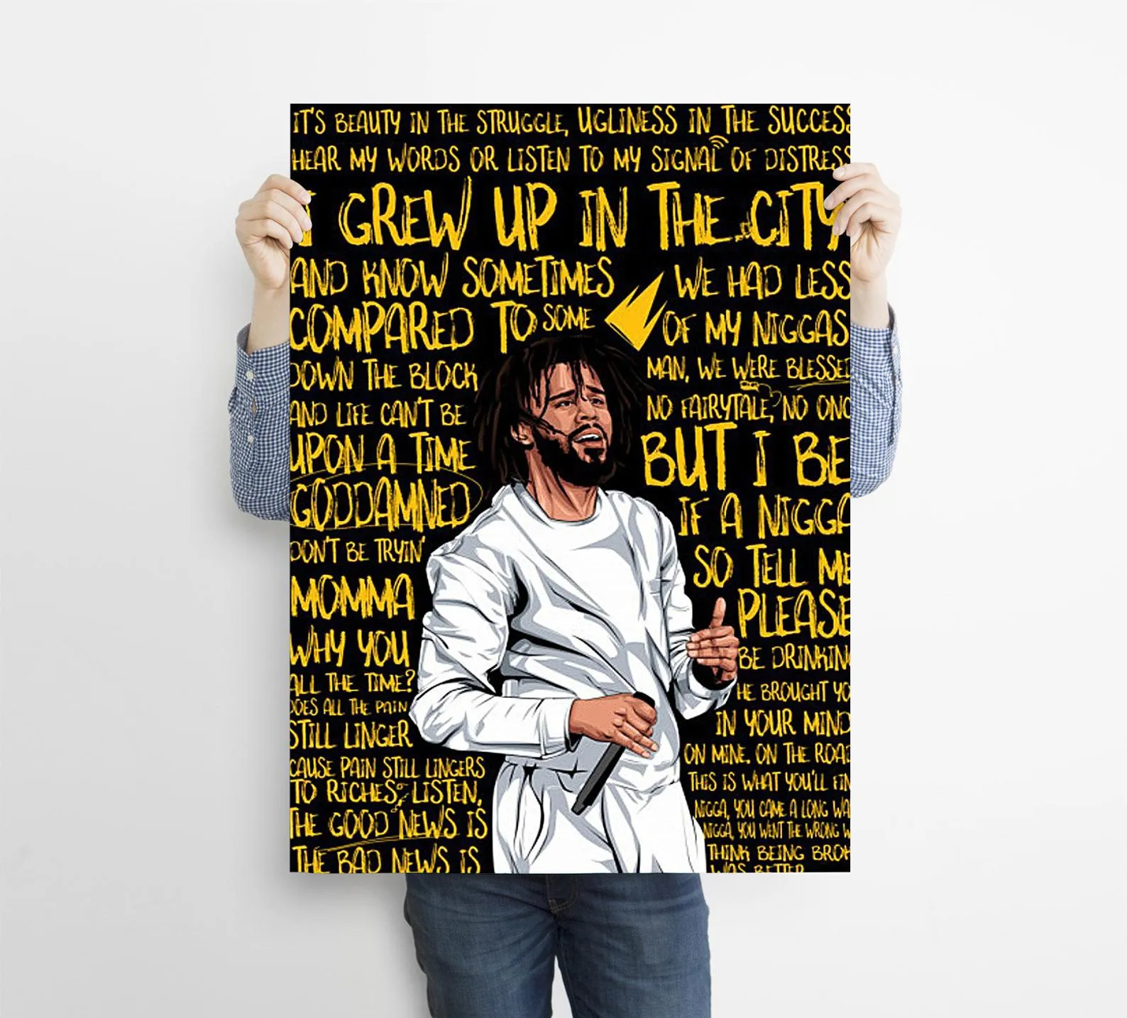 J Cole Custom Printing, Home Decor, Wall Hanging, Custom Canvas, J Cole Art, Rapper Print