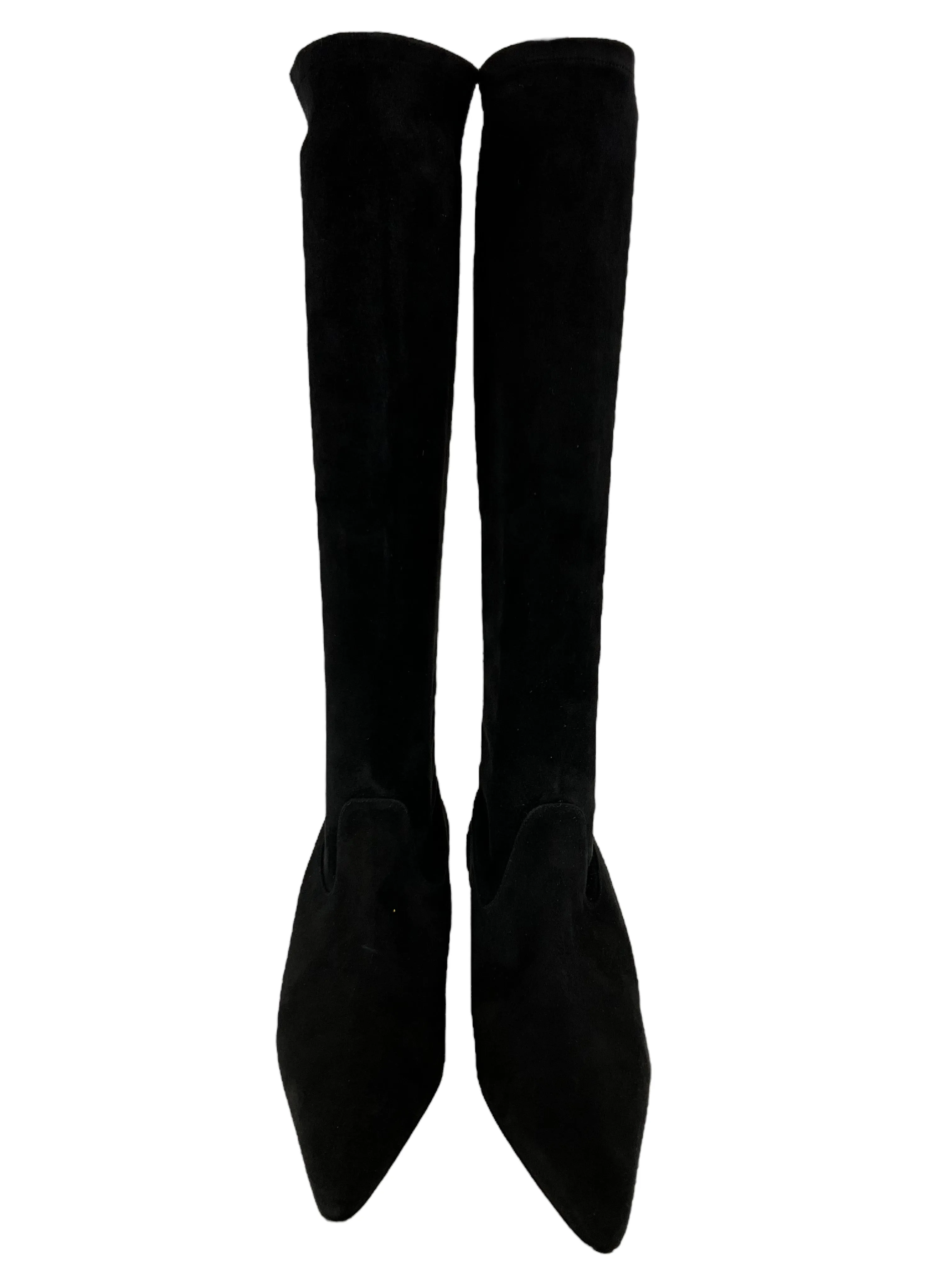 Manolo Blahnik Black Suede Knee High Pointed Boots Size 8.5