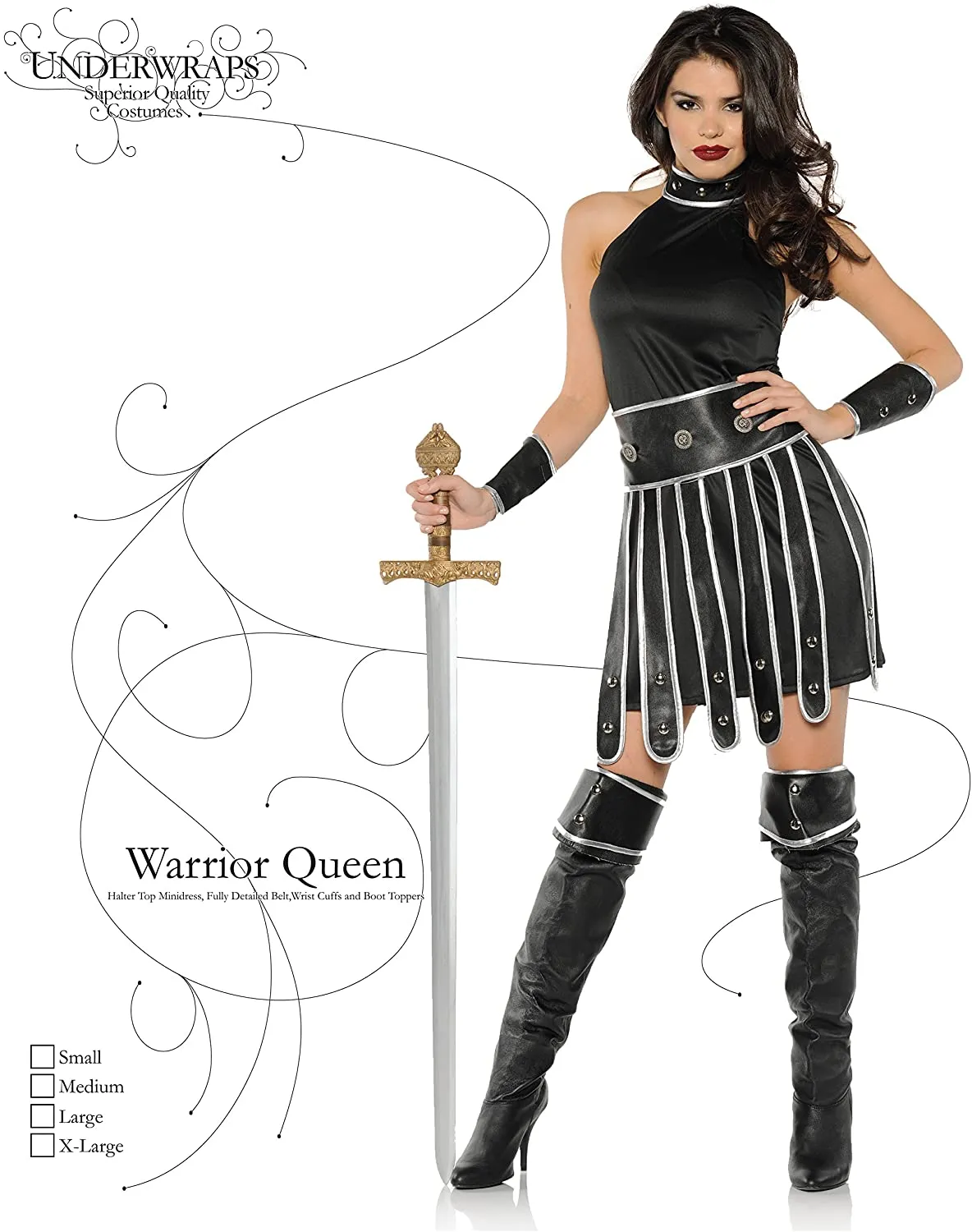 Medieval Gladiator Warrior Queen Black Small Women's Costume