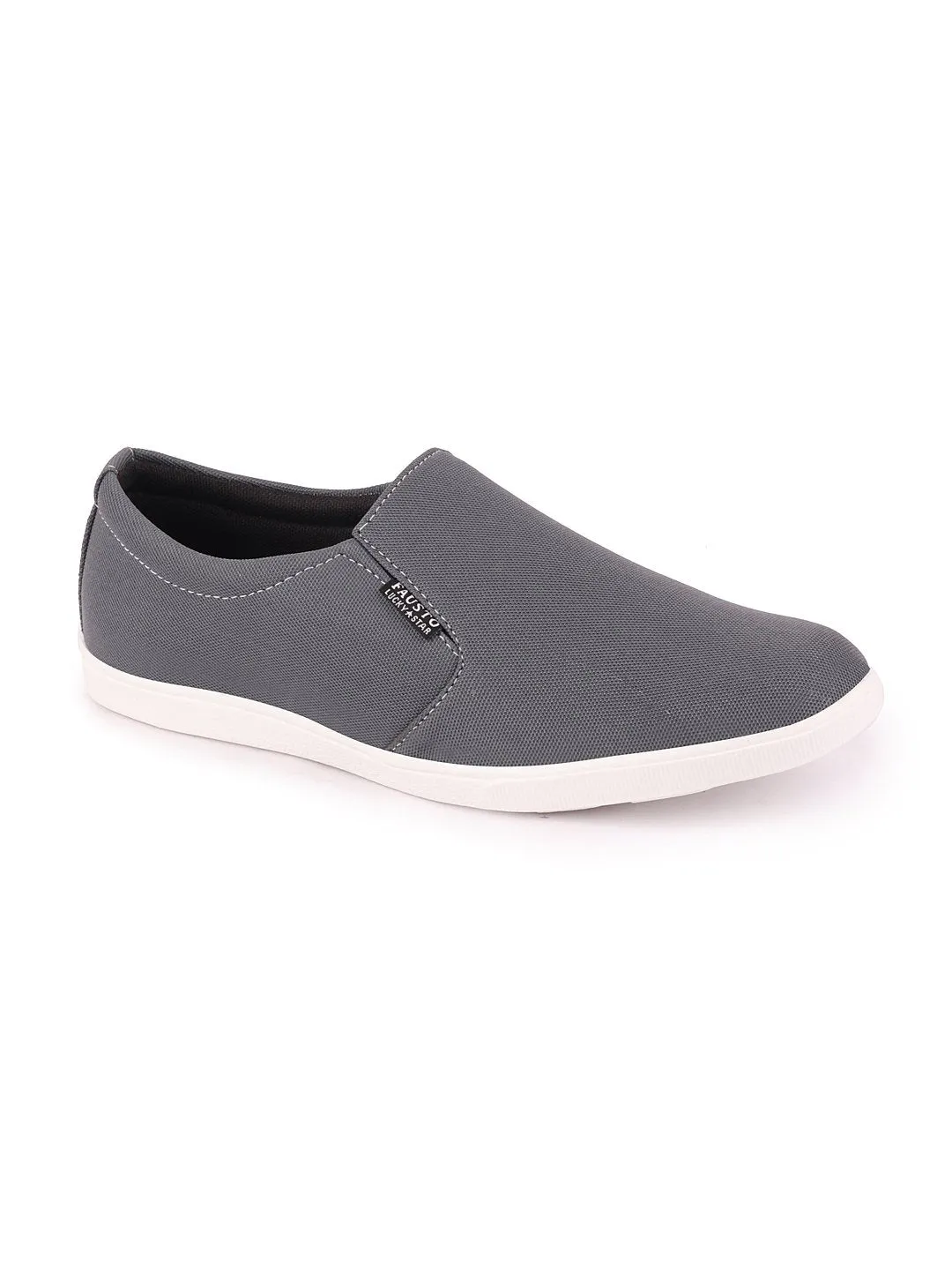 Men Grey Casual Canvas Slip-On Loafers