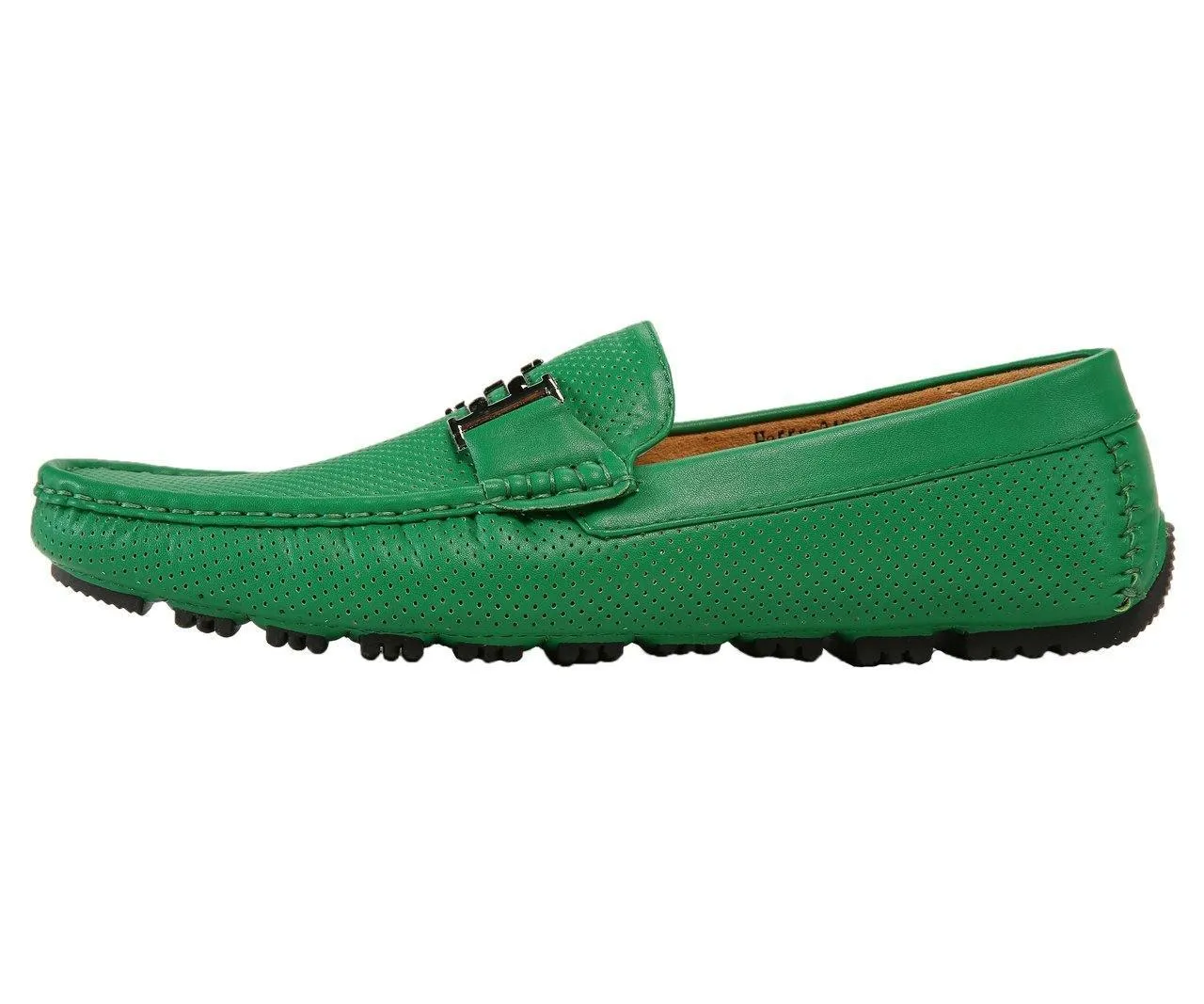 Men's Green Perforated Smooth Driving  Moccasin/Loafers Shoes