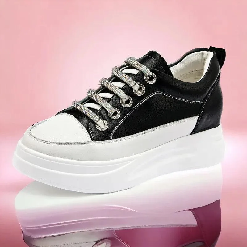 P21 Women's Casual Shoes - Leather Vulcanized Platform Sneakers