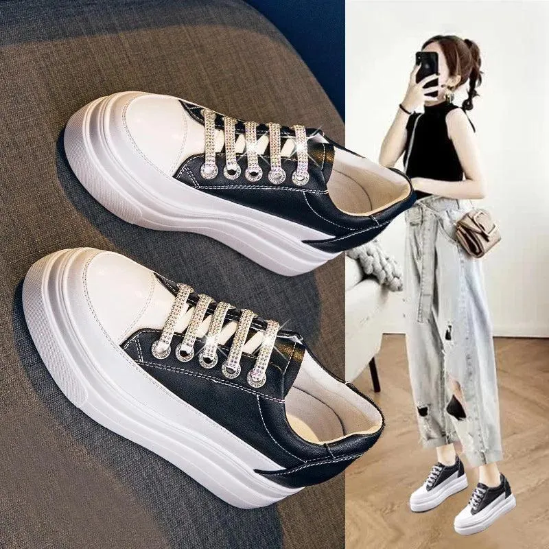 P21 Women's Casual Shoes - Leather Vulcanized Platform Sneakers