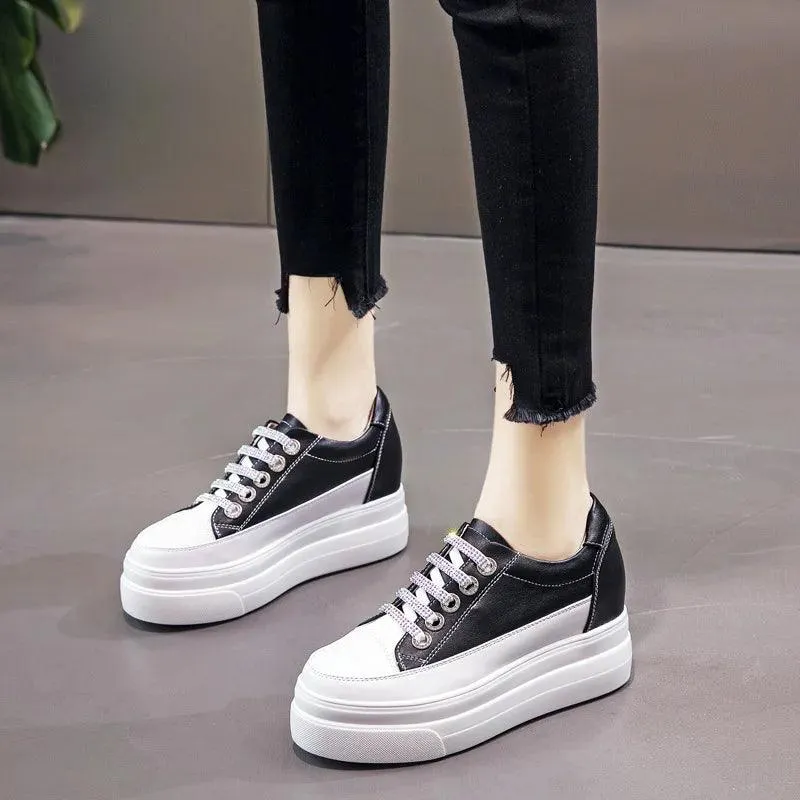 P21 Women's Casual Shoes - Leather Vulcanized Platform Sneakers