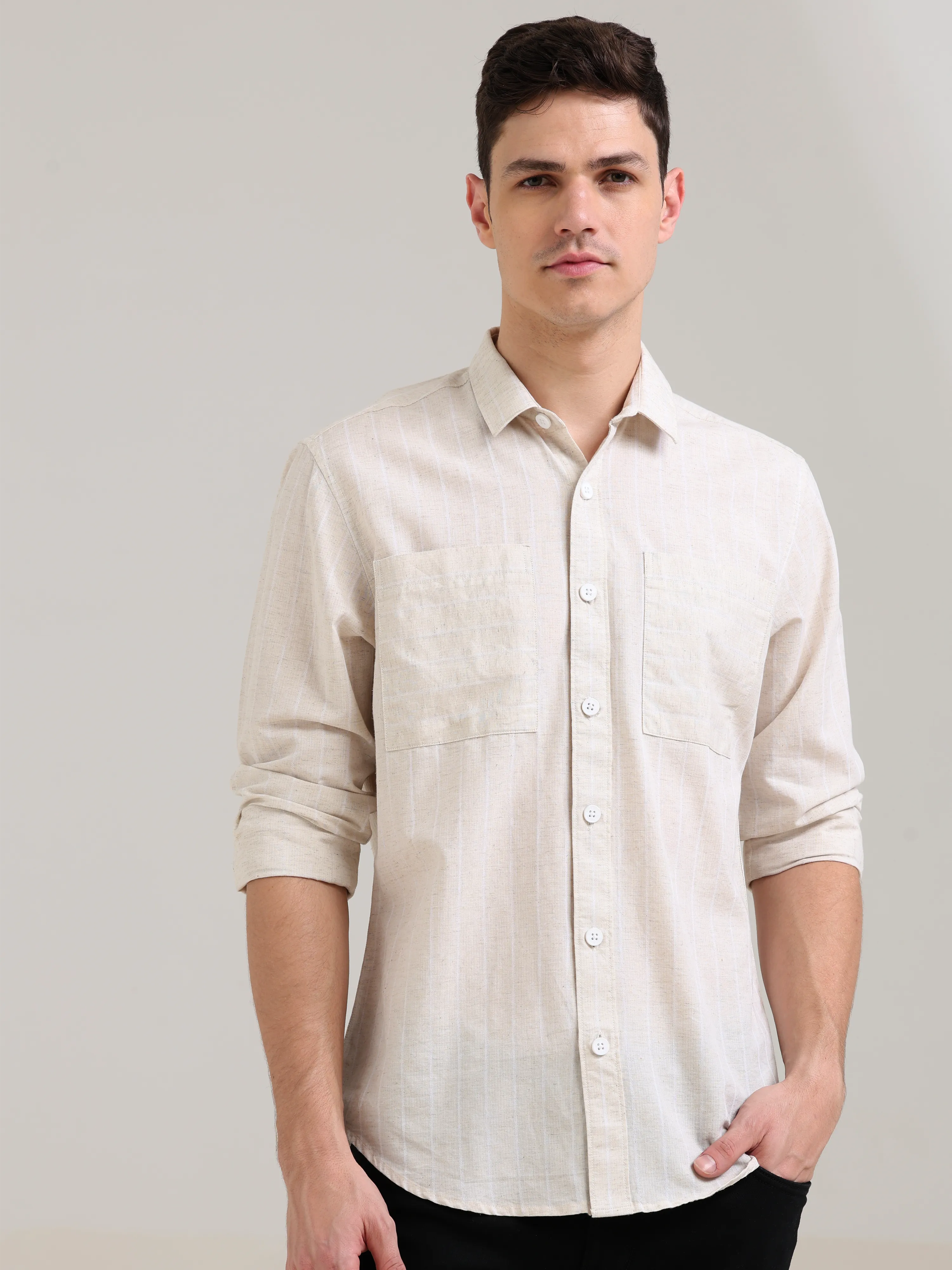 Pure Cotton white Stripes Casual Shirt