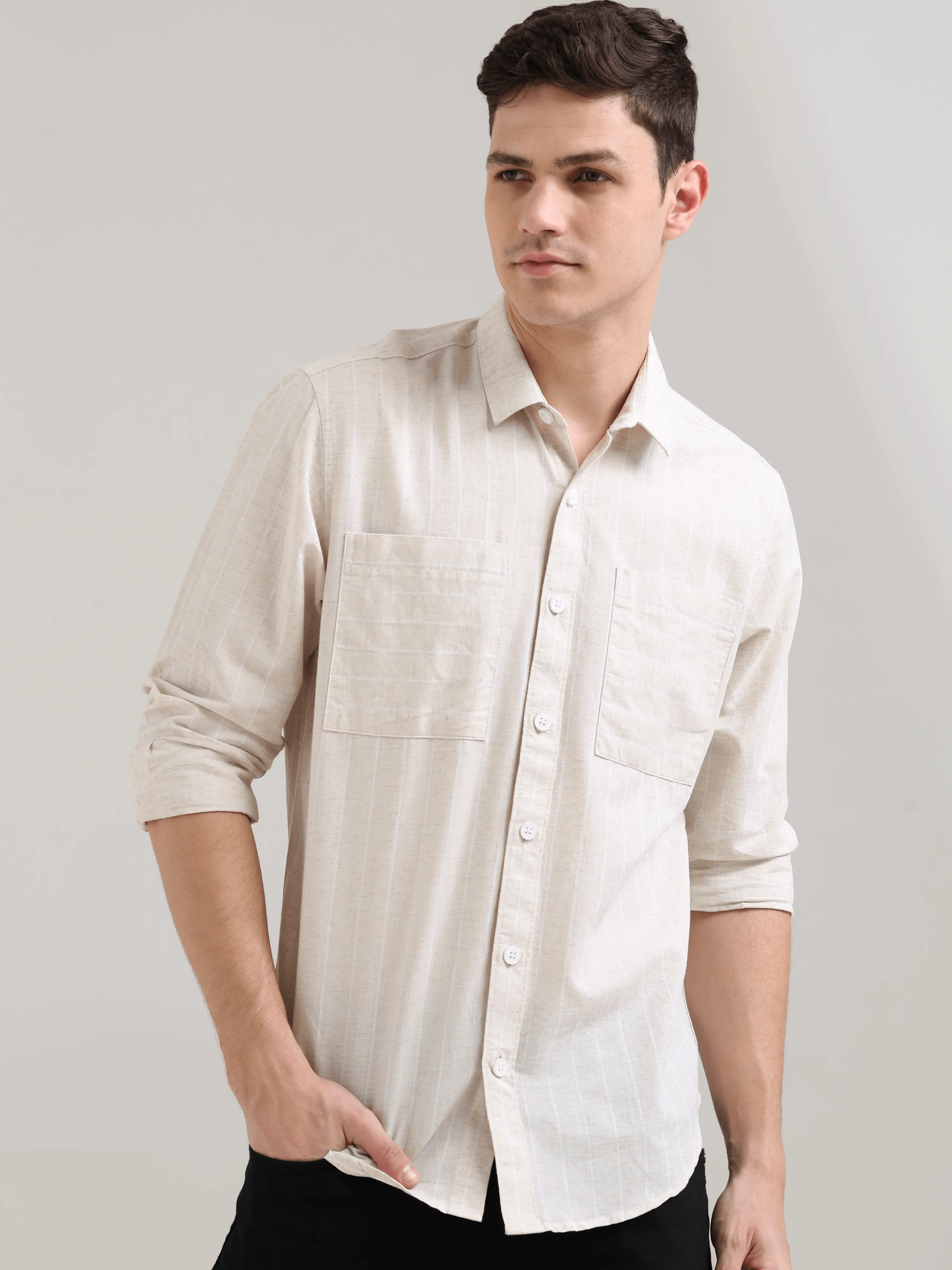 Pure Cotton white Stripes Casual Shirt