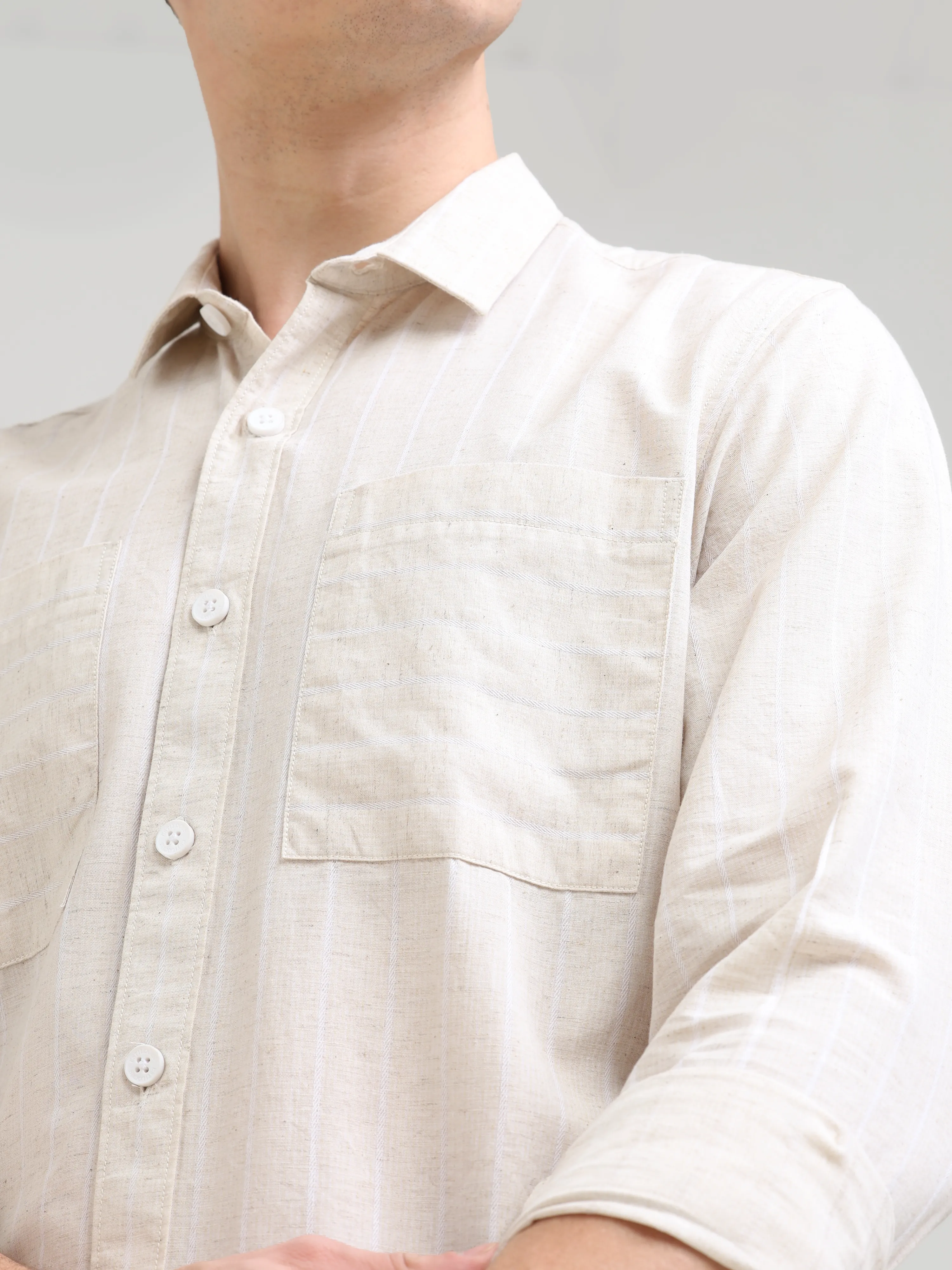 Pure Cotton white Stripes Casual Shirt