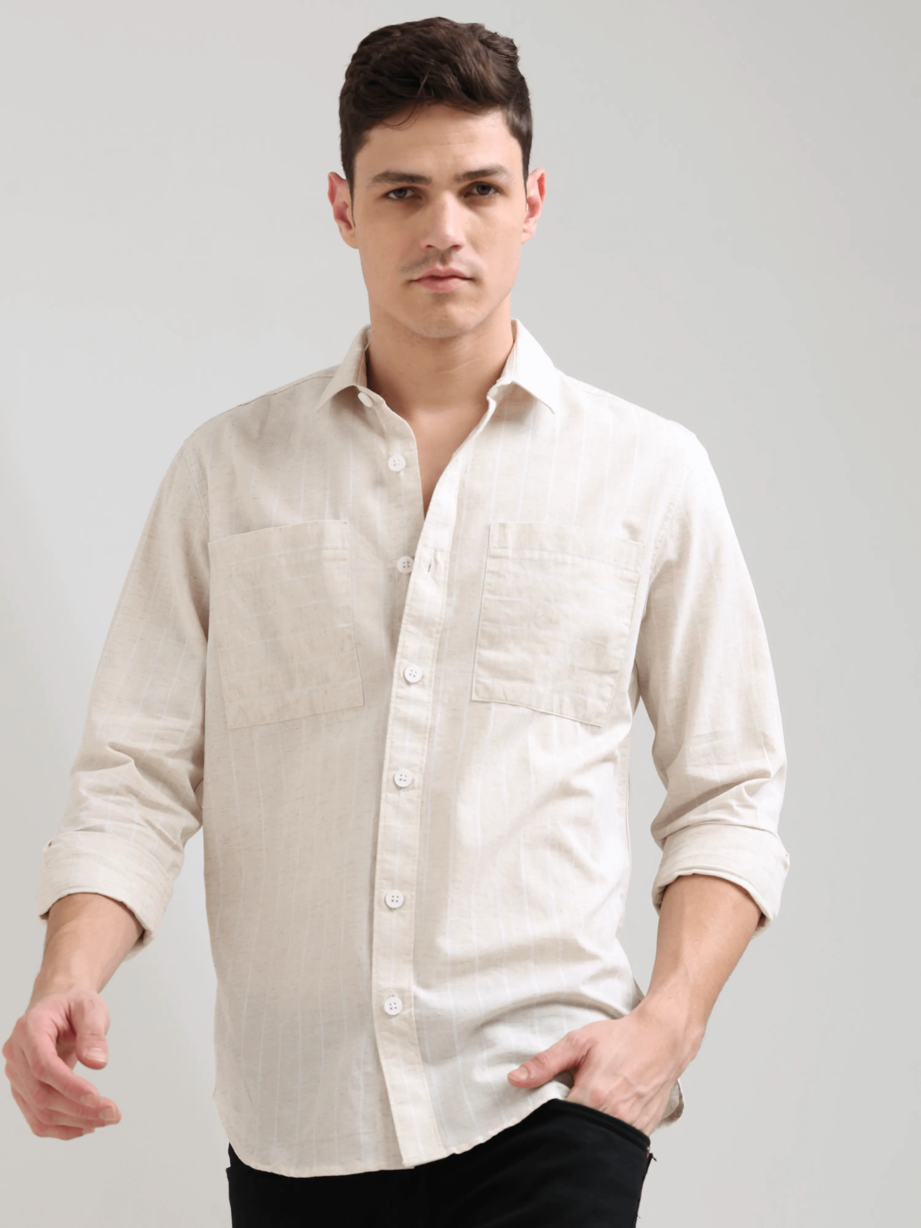 Pure Cotton white Stripes Casual Shirt