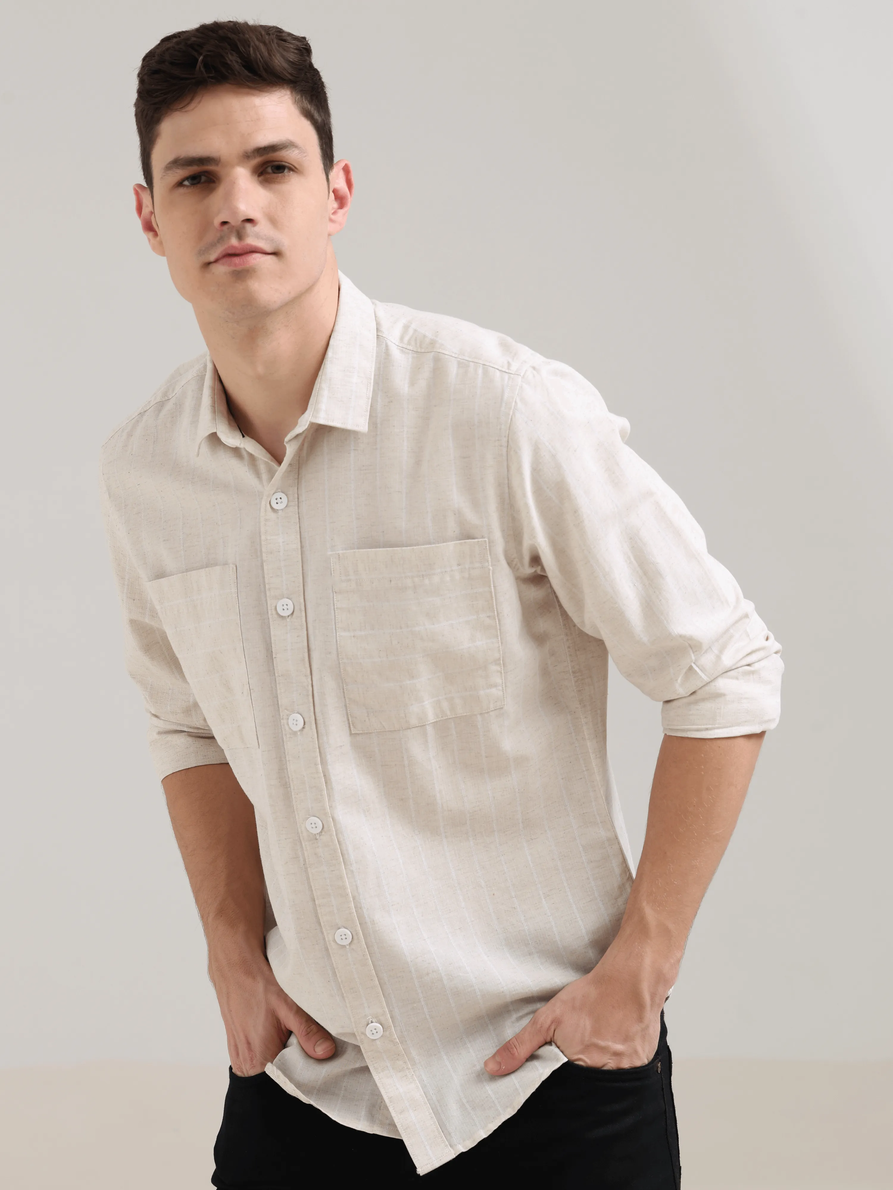 Pure Cotton white Stripes Casual Shirt