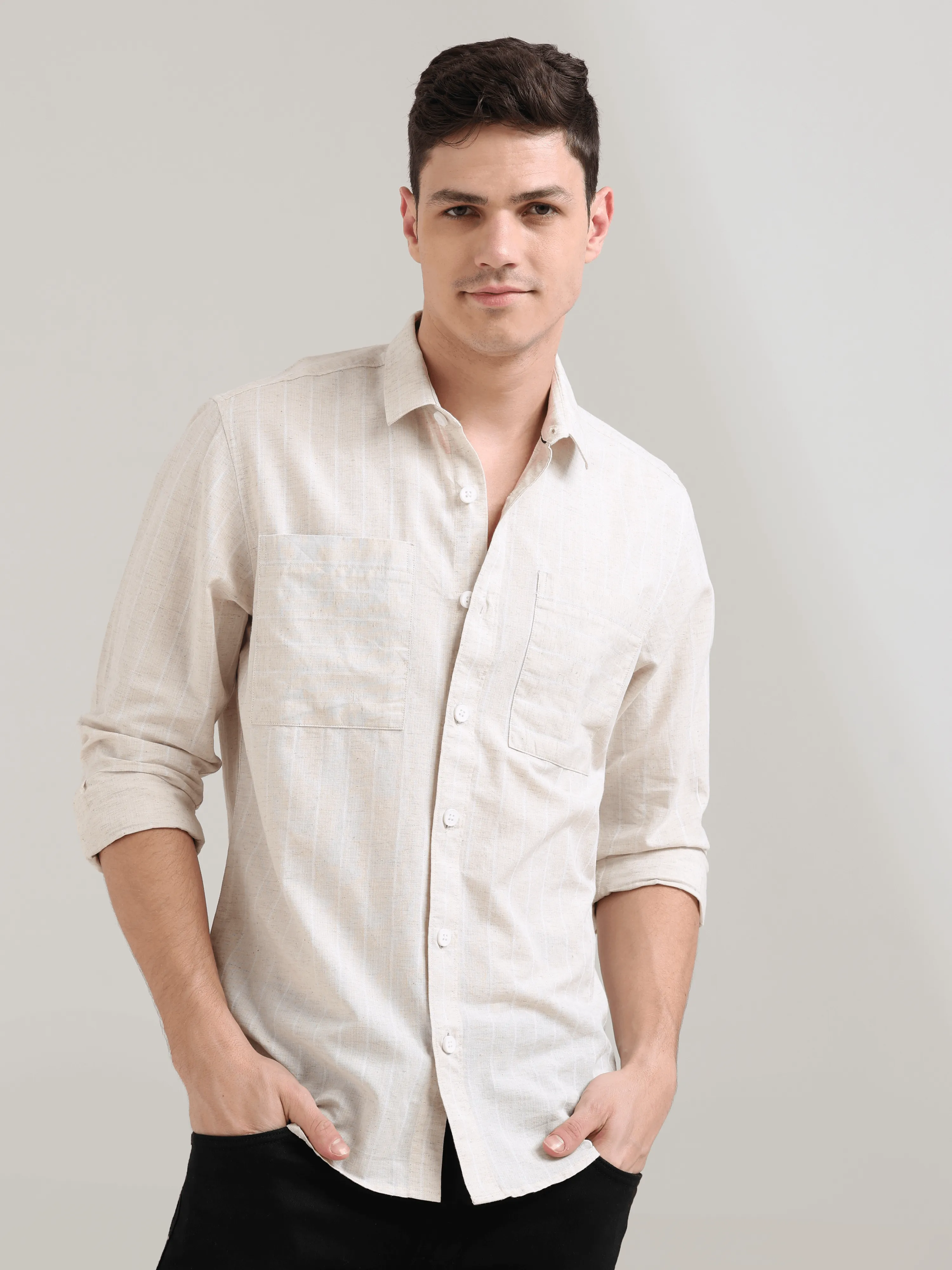 Pure Cotton white Stripes Casual Shirt