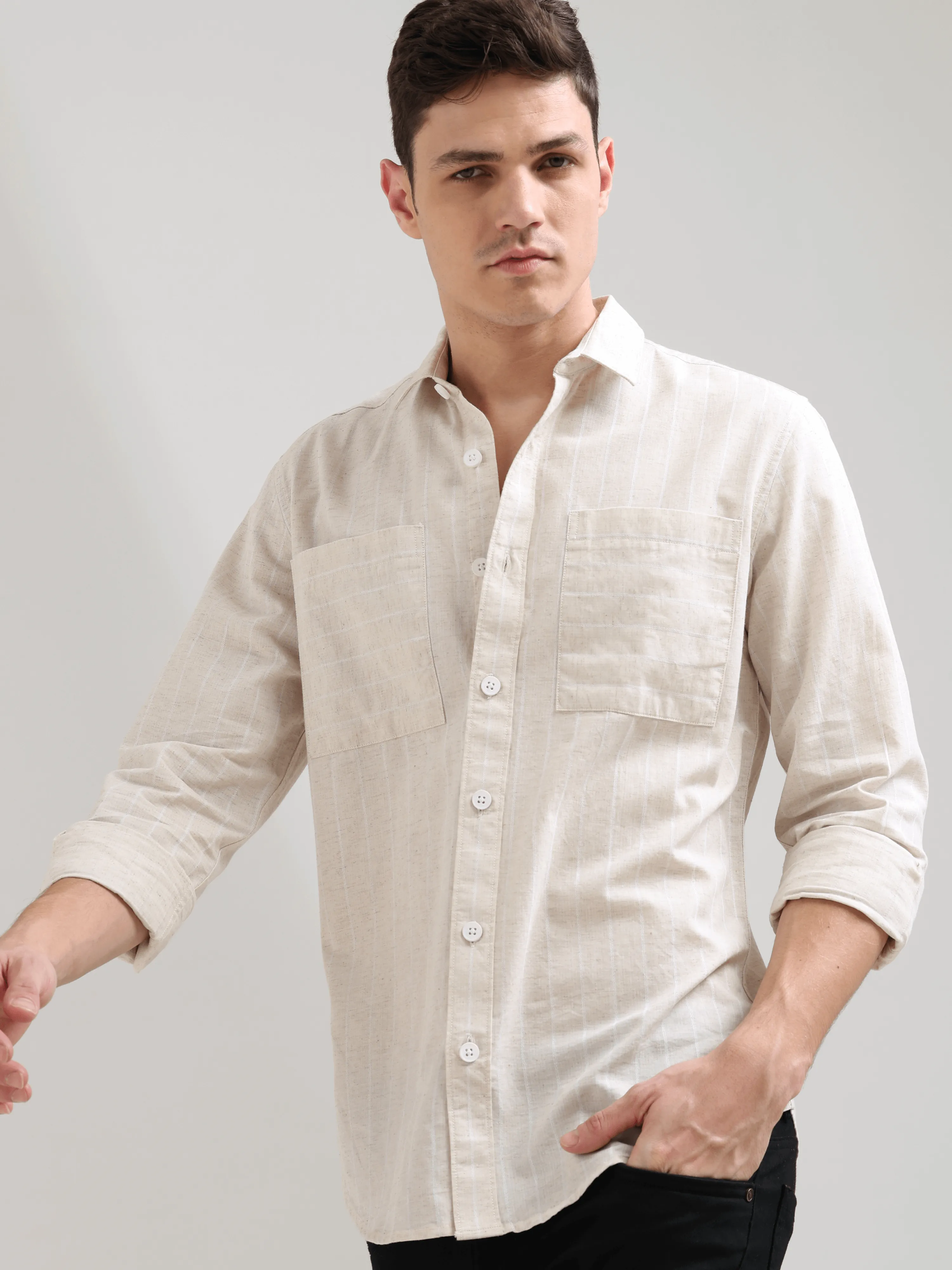 Pure Cotton white Stripes Casual Shirt