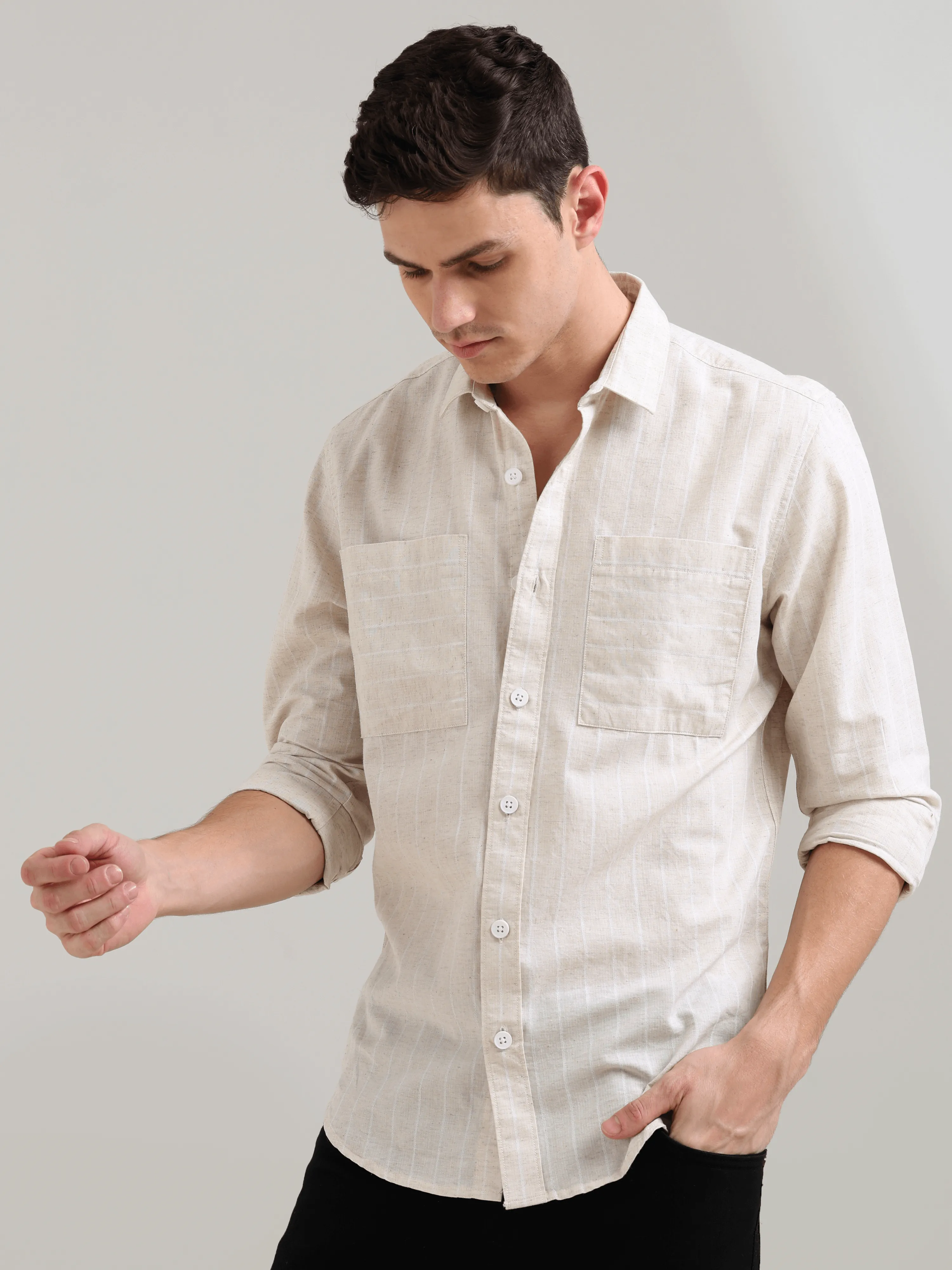 Pure Cotton white Stripes Casual Shirt