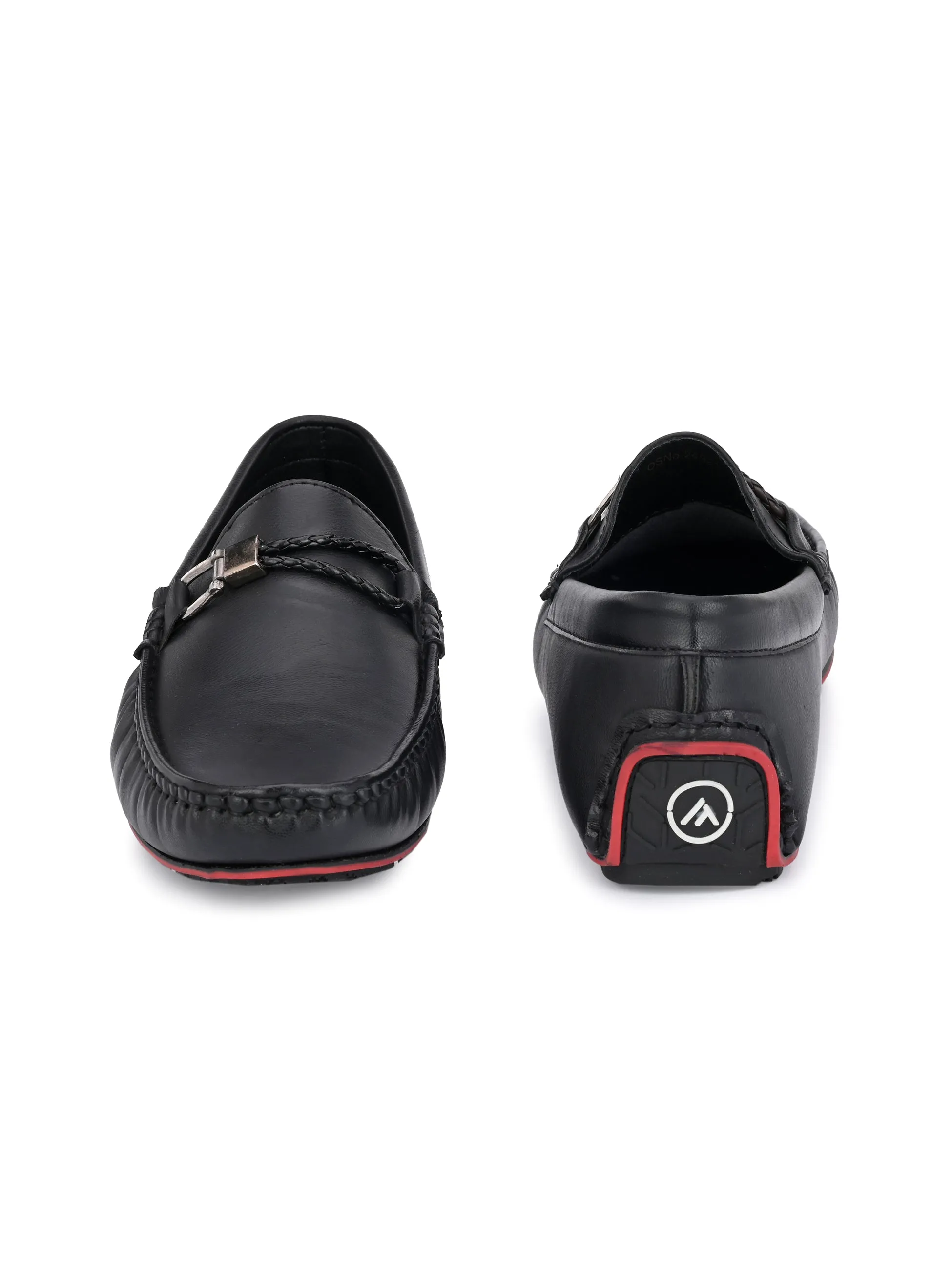 Round Toe Black Buckle Loafers