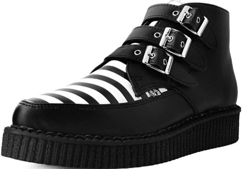 T.U.K BLACK/BW STRIPE 3 BUCKLE POINT BOOT