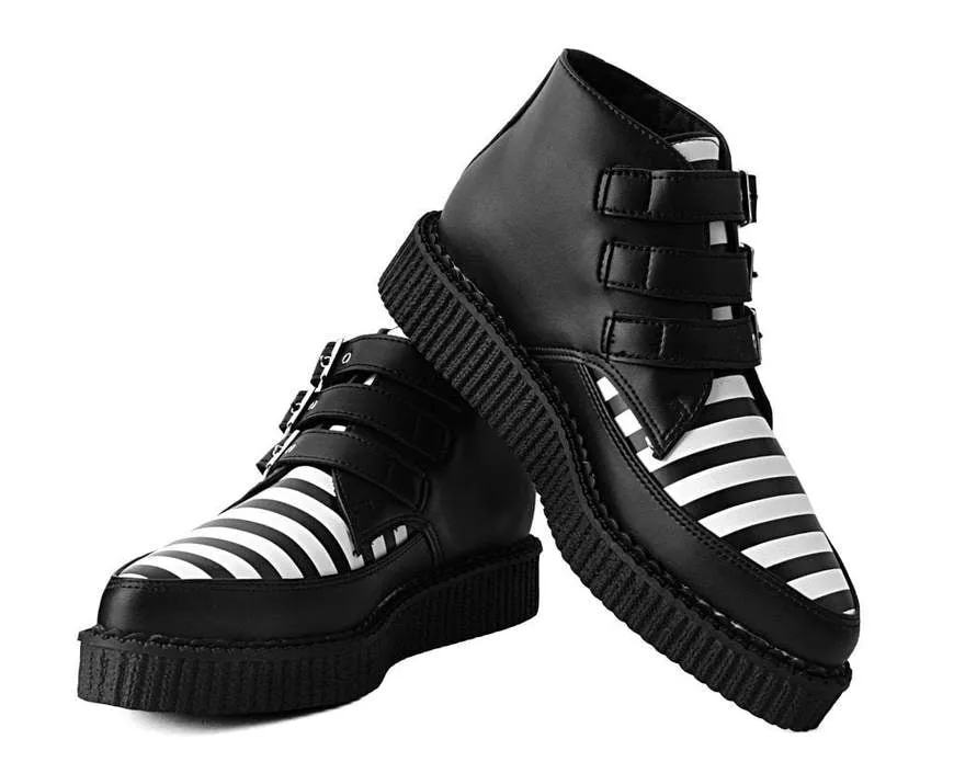 T.U.K BLACK/BW STRIPE 3 BUCKLE POINT BOOT