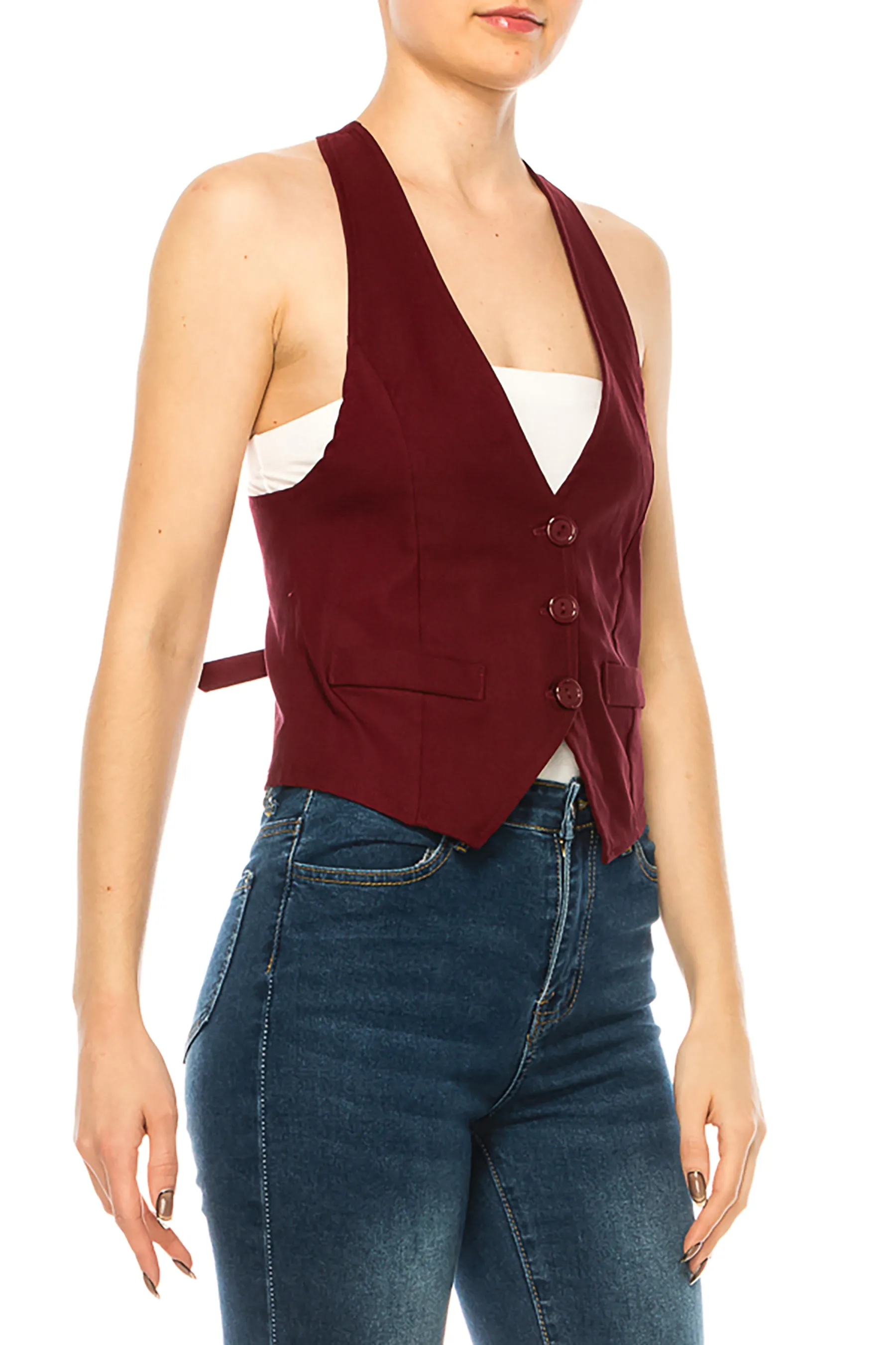 Women's Casual Solid Racerback Vest Button Down Closure