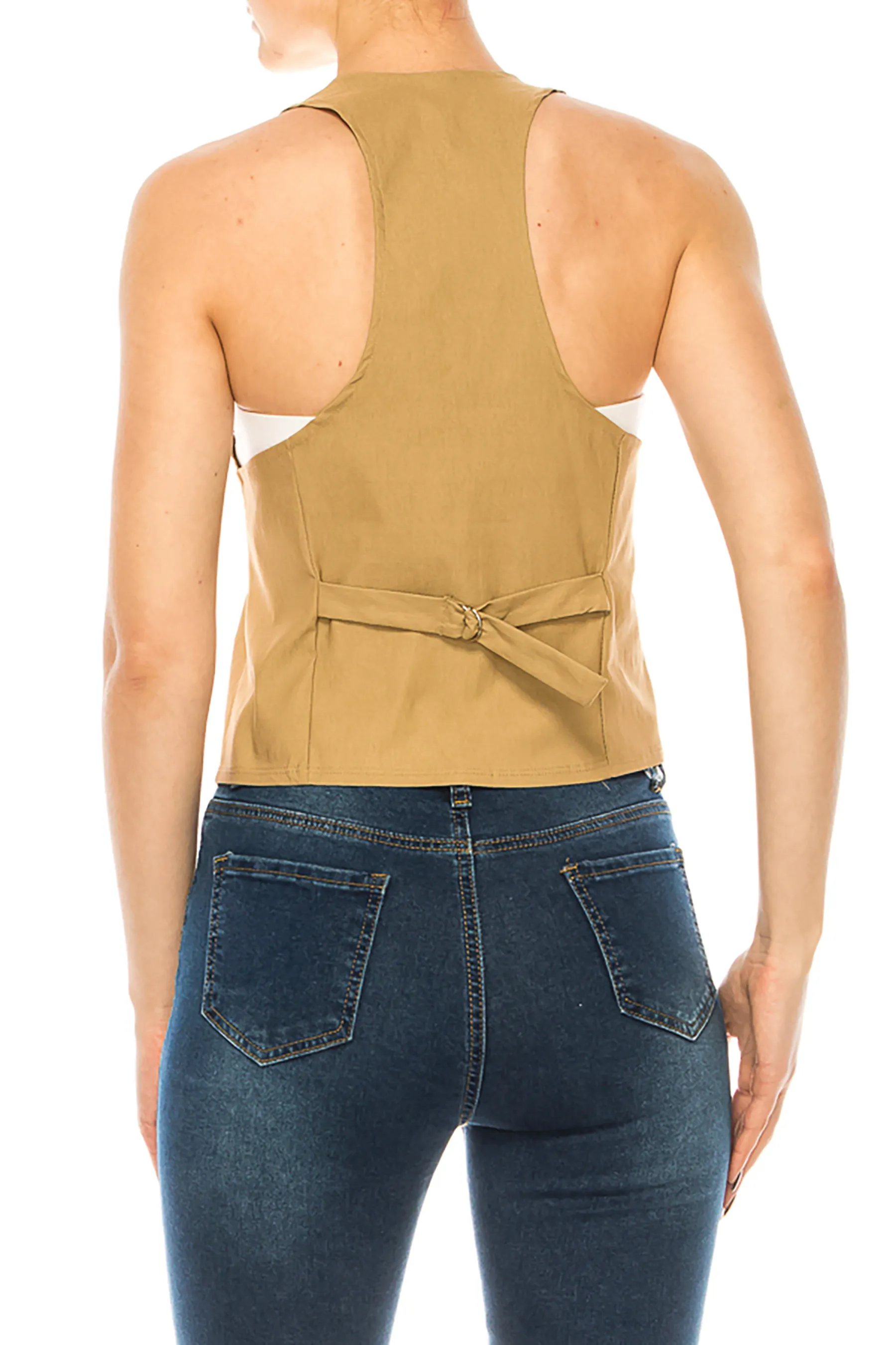 Women's Casual Solid Racerback Vest Button Down Closure