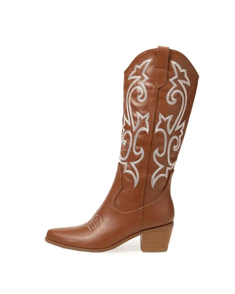 Women's Embroidery Chunky Cowboy Boots