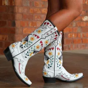 Women's Embroidery Pointed Toe Chunky Heel Western Cowboy Boots